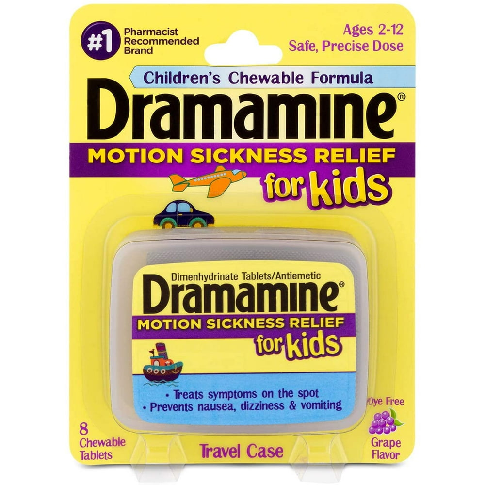 4 Pack Dramamine for Kids Chewable Tablets, Grape Flavor 8 ea