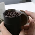thumbnail image 2 of Black 304 Stainless Steel Coffee Can With Wooden Lid Sealed Food Storage Tank, 2 of 5