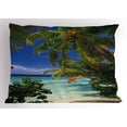 thumbnail image 1 of Plant Pillow Sham Tropical Paradise at Maldives with Palms Blue Sky Beautiful Beaches Tranquility, Decorative Standard King Size Printed Pillowcase, 36 X 20 Inches, Sky Blue Green, by Ambesonne, 1 of 2