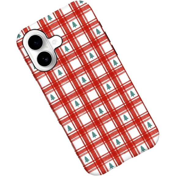 Case for iPhone 17, Gingham Christmas Tree Phone Case Military-Grade Drop Protection Cover for Women Girl - Frosted