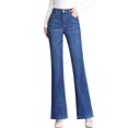 thumbnail image 4 of Pantalones vaqueros acampanados elásticos de cintura alta para mujer, ropa de moda coreana, pantalones vaqueros ajustados con bolsillos, pantalones acampanados informales sólidos 2023, 4 of 4