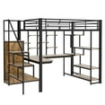 thumbnail image 6 of MODERNLUXE Metal Full Size Loft Bed with Desk and Shelves, Storage Bookcase and Open Wardrobe, Black, 6 of 15