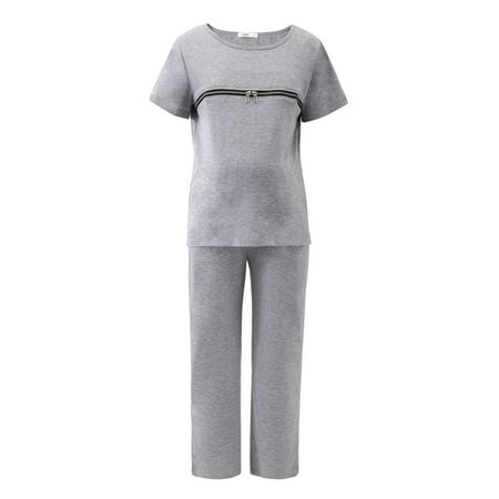 

Women s Maternity Zipper Breastfeeding Pajamas Set Nursing Sleepwear Set Soft Short Sleeve Tops Pants 2 Piece Pregnancy Postpartum Pjs Set S-3XL