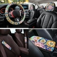 thumbnail image 4 of KUIFORTI Boho Floral 14 Pcs Auto Seat Covers Car Headrest Protectors Auto Center Console Armrest Pad with Wristlet Keychain Stretch Polyester Fabric Cover for Cars SUV Sedans, 4 of 7