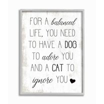 Stupell Industries For Balanced Life Quote Family Pets Cat Dog Framed Wall Art Design by Daphne Polselli, 11" x 14", Gray Framed