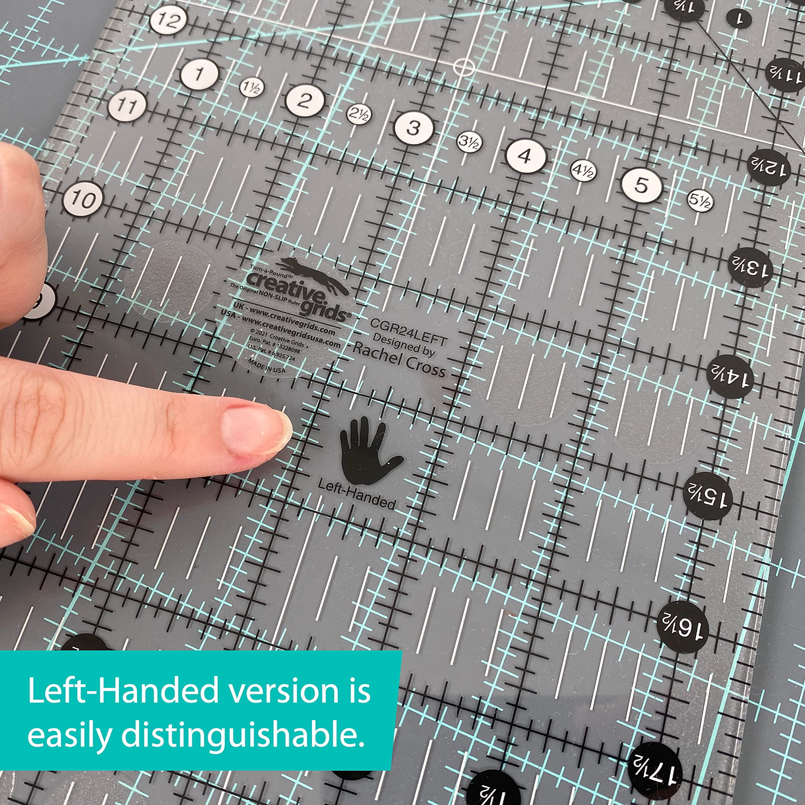 Creative Grids Left Handed Quilt Ruler 6-1/2in x 24-1/2in Rectangle