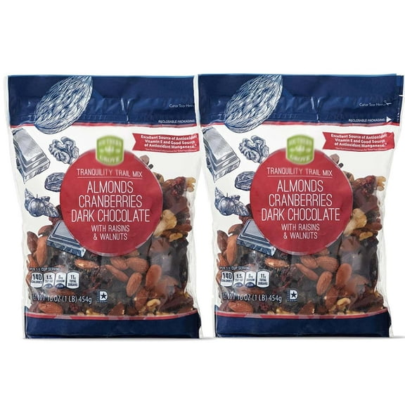 Southern Grove Tranquility Trail Mix Almonds Cranberries Dark Chocolate Raisins Walnuts, Snack Snacking Treat Food, 2, 16Oz