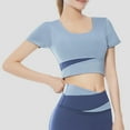 thumbnail image 2 of IWRICH Women's Short Sleeve Yoga Crop Tops Lightweight Slim Fit Stretchy Workout Shirts Casual Running Cute Basic Tank tops Blue M, 2 of 5