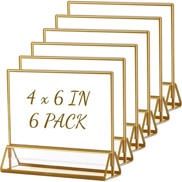 Acrylic Sign Holders x in Gold Picture Frame Table Number Wedding Holder Vertical Photo Stand Double Sided Menu Recipe Restaurant Reserved Display Centerpieces Bulk Frames
