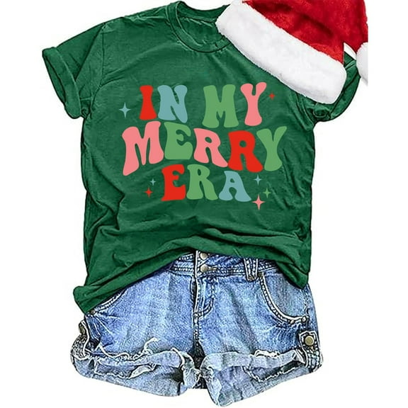 Women's Fashion Casual Christmas Print T-Shirt Round Neck Short Sleeve Comfortable Ladies Top Holiday Seasonal Tee