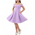 thumbnail image 2 of Busydd Girls Party Dress with Pockets 6-14 Years Trendy off Shoulder Spaghetti Strap Girls' Dresses Solid Color A-Line Girls Clothes 6-7 Years, 2 of 8