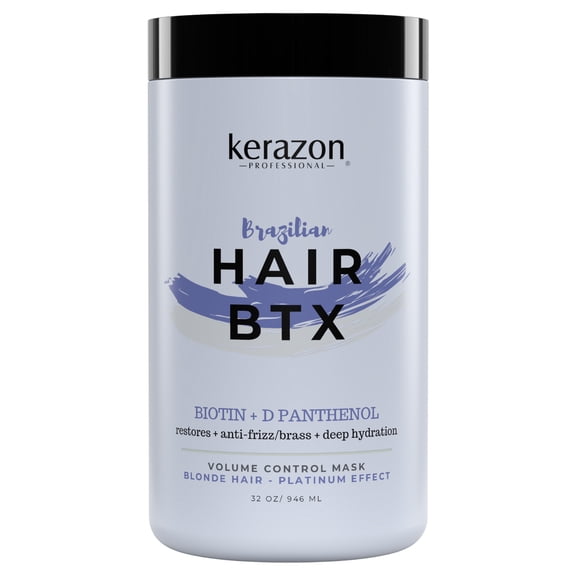 Kerazon Brazilian Hair BTX Smoothing Treatment Deep Hydration Hair Mask Volume Control with Platinum Effect For Blonde Hair 32oz Salon Size. New look, Same formula!