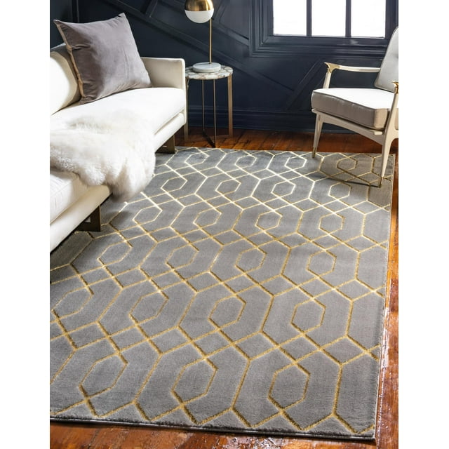 Unique Loom Glam Collection Geometric, Trellis, Metallics, Modern, Chic Area Rug, 4 ft 0 in x 6 ft 0 in, Gray/Gold