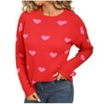 thumbnail image 2 of HOMBOM Sweaters for Women Crew Neck Fall Hot Pink Soft Pullover Heart Knit Womens Tops Long Sleeve, 2 of 9