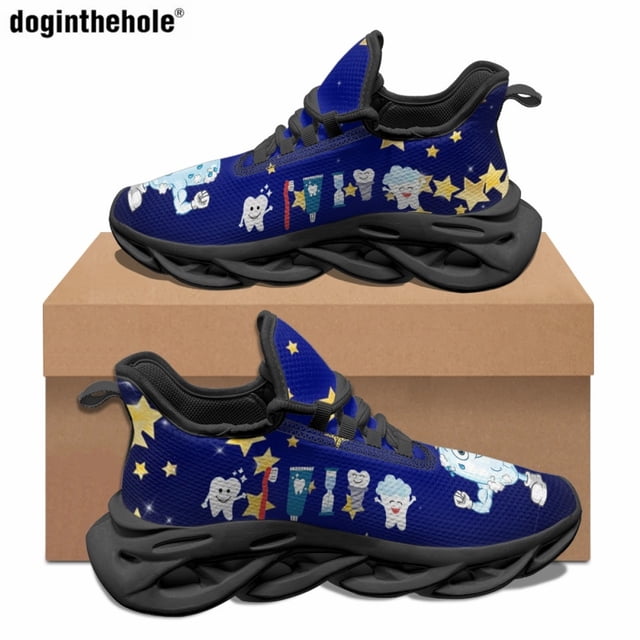 Doginthehole - Zapatos informales transpirables de verano con estampado de dientes de amor, zapatillas planas para exteriores para mujeres y hombres, zapatos deportivos clásicos con cordones