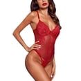 thumbnail image 1 of Intimates Women Lace Up Teddy Underwear Bodysuit Floral Embroidered Mesh Sheer Cut Out, 1 of 6