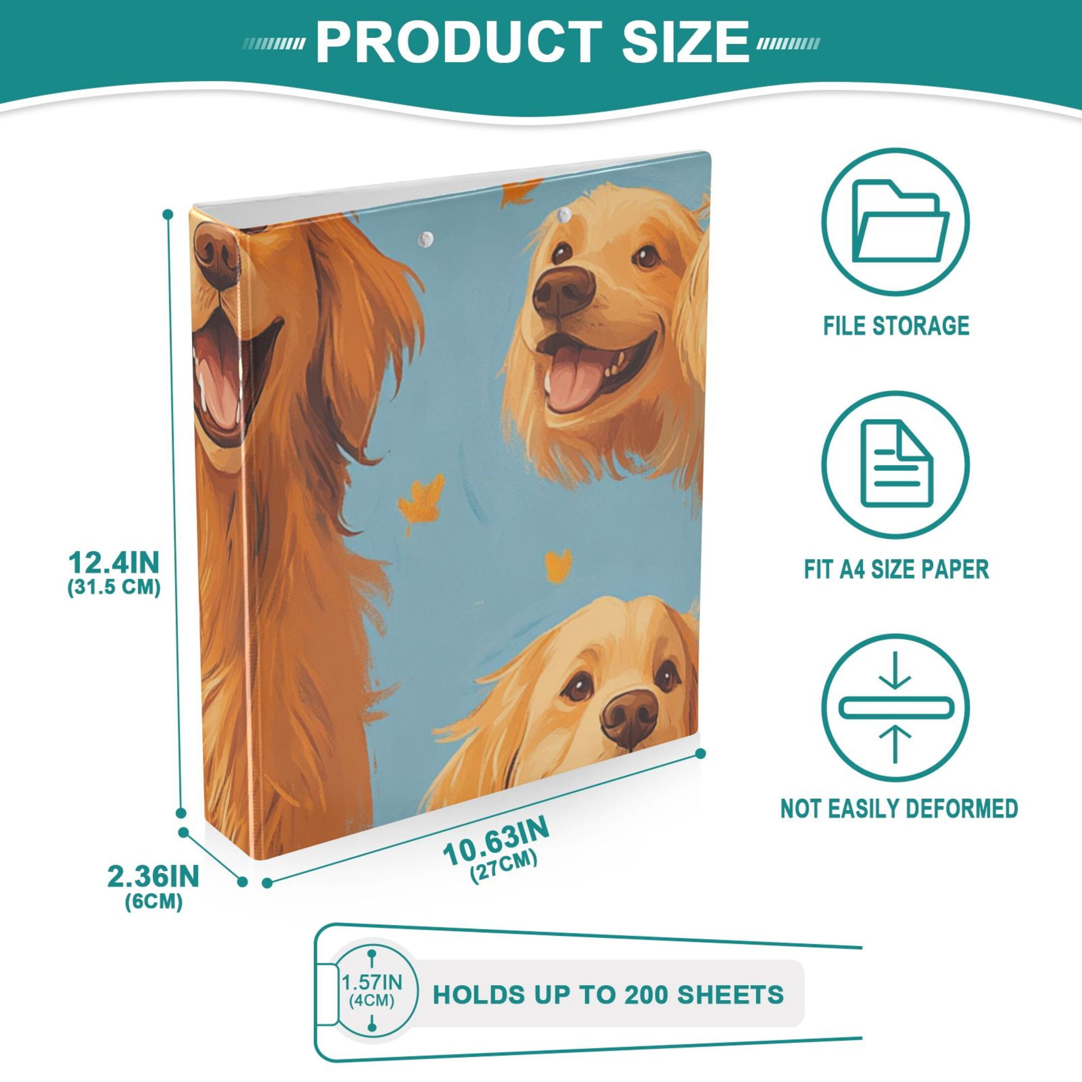 Cute Smile Dogs 3 Ring Binders 1.5 inch Hardcover File Folders with Interior Pockets A4 Size Organizer for School Office Hospital
