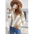 thumbnail image 4 of ABPHQTO Jersey de mujer de punto con cuello de pico y rayas color caqui, 4 of 5