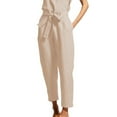 thumbnail image 3 of Women Casual Jumpsuit Sleeveless V Neck Wrap Tie Waist Elegant 1 Piece Outfit for Party Club Wedding Leisure Outdoor Apricot XL, 3 of 6