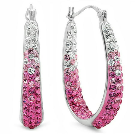 Amanda Rose Sterling Silver Hoop Earrings made with Pink and White Swarovski Crystals