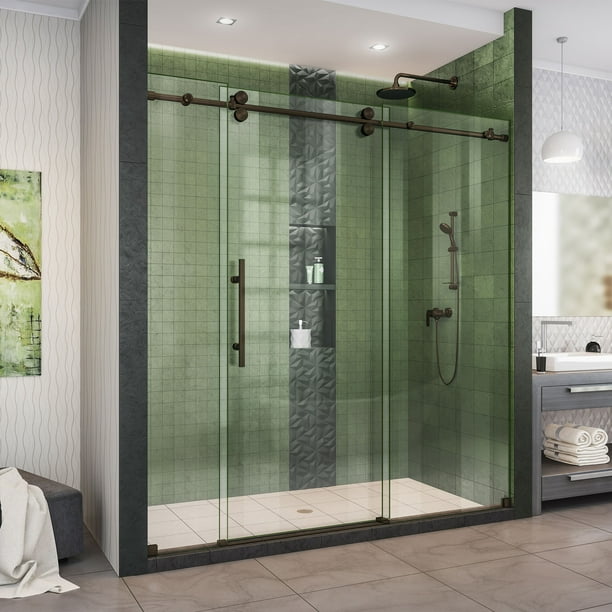 Dreamline Enigma Xo 68 72 In W X 76 H Fully Frameless Sliding Shower Door Oil Rubbed Bronze Com Fully Frameless Sliding Shower Door, Bronze Sliding Shower Doors