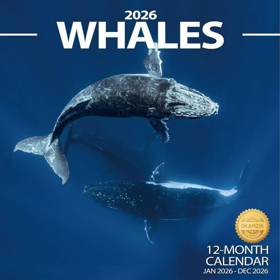 2026 Wall Calendar Whale Planner Calendar, Hangable Monthly Wall Calendar with Large Blocks for Organizing & Planning, Academic Schedule, Home, Office & family