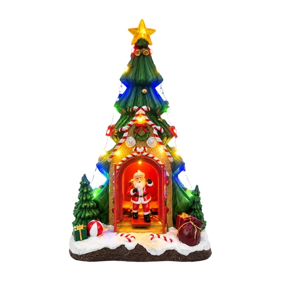 Christmas Animated Decorations Musical Christmas Tree with Animatronic Santa Claus Door-Opening, Tree Topper, LED Lights, Holiday Carols, Xmas Holiday Centerpiece Home Tabletop Décor New Year Gift