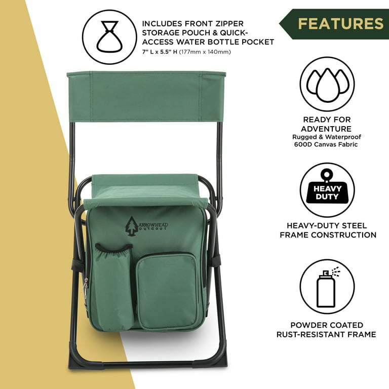 ARROWHEAD OUTDOOR Multi-Function 3-in-1 Compact Camp Chair: Backpack, Stool  & Insulated Cooler, w/ Bottle Holder & Storage Bag, External Pockets