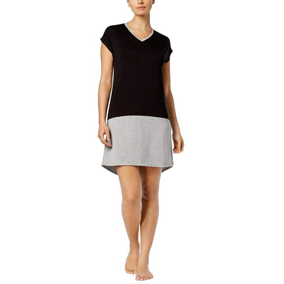 Alfani Womens Colorblock Contrast-Panel Sleepshirt  Black Black XS
