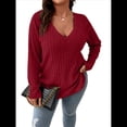 thumbnail image 2 of Suéter Informal de Punto con Cuello en V y Larga para Mujer, Talla Grande Vino Tinto XXL, 2 of 8