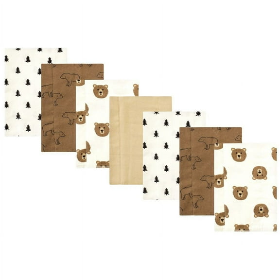 Hudson Baby Cotton Flannel Burp Cloths, Brown Bear 7 Pack, One Size