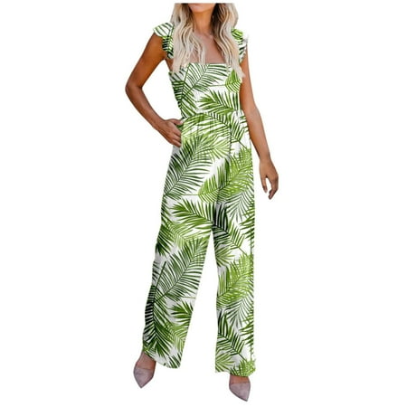 

YFPWM Bodysuit for Women Shapewear Loose Jumpsuits Casual Ruched Crop Jumpsuits Yoga Pants Parachute Pants Casual Loose Long Bib Pants Summer Print Pocket Sleeveless Suspender Jumpsuit