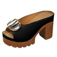 thumbnail image 6 of Rokment Women's Buckles Platform Dressy Slides Sandals 2026 Ladies Fashion Casual Leather Peep Toe Slip on Chunky Block High Heels Half Slippers Mules Black Size 9, 6 of 6