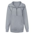 thumbnail image 4 of Abcnature Women Fall Winter Pullover V-Neck Zipper Long Sleeve Sweatshirts Casual Ladies Sweatshirts Pullovers Shirts Tops Sweaters for Women Gray M, 4 of 5