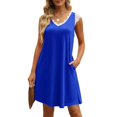 thumbnail image 4 of Vedolay Plus Size Dresses Women's Casual Summer Sleeveless Dress Loose Split Maxi Dresses with Pockets,Blue XXL, 4 of 5