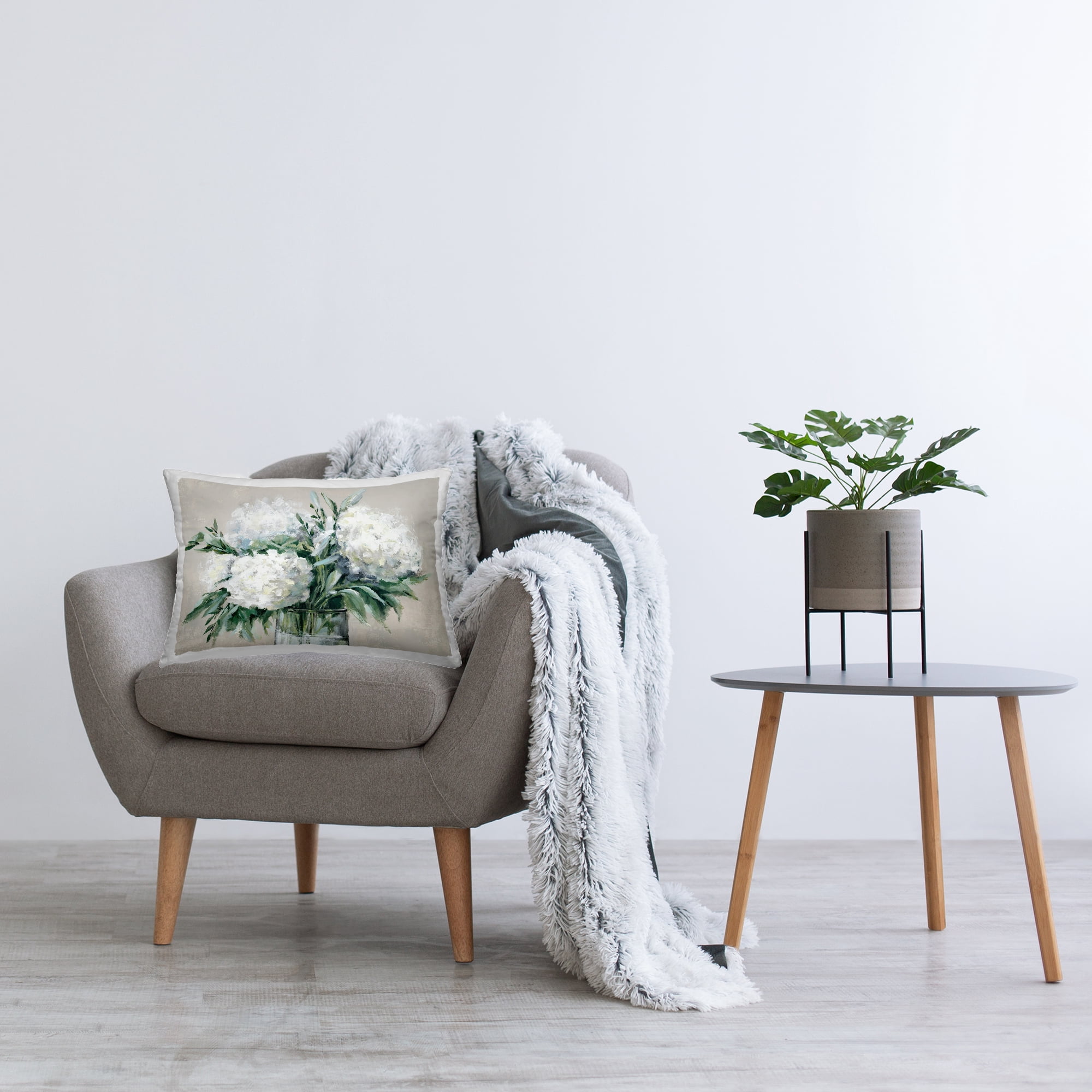 Stupell Industries Full Hydrangeas in White Decorative Printed Throw Pillow Design by Alex Black.