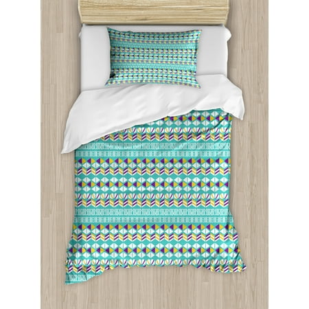 Geometric Duvet Cover Set Modern Ethnic Mix With Triangles Wavy