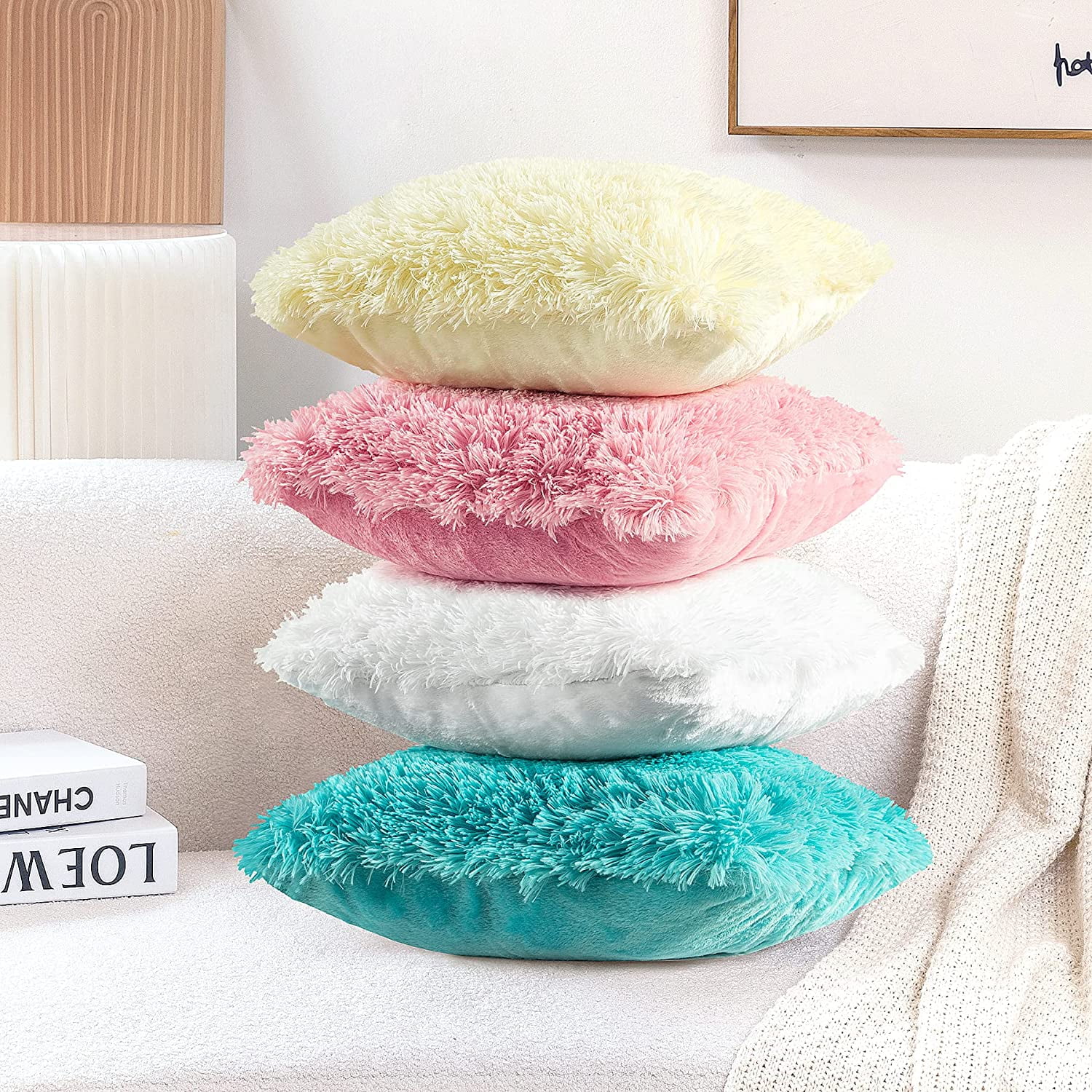 White fluffy pillow covers hotsell