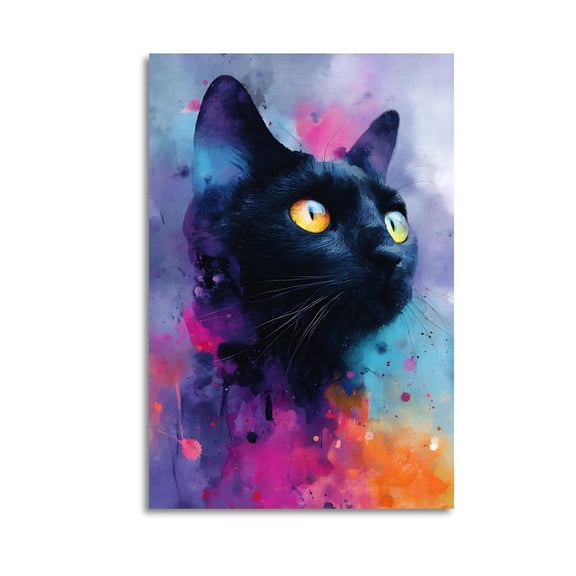 Larbulse  Beautiful Black Cat Captivating Eyes Canvas Wall Art Home Decor Poster Vintage Funny Print Picture Abstract Bedroom Living Room Kitchen Posters Decor