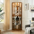 thumbnail image 3 of Miniyam 6 Shelf Corner Curio Display Cabinet with Lights, Glass Doors, Oak, 3 of 6