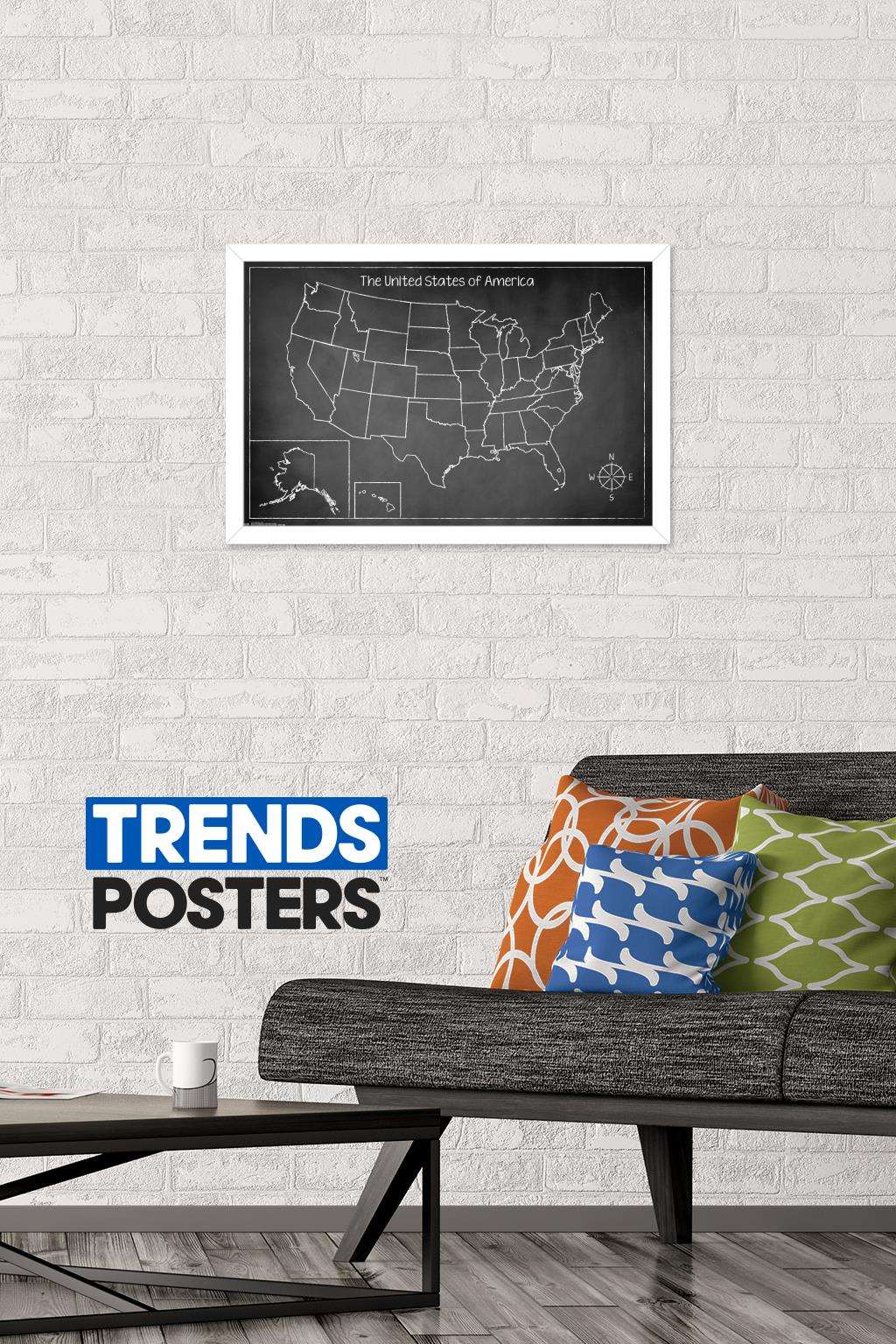 Chalk Map - USA Wall Poster, 14.725" x 22.375", Framed