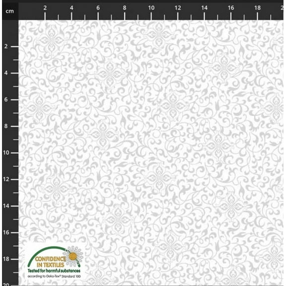 Stof European Colour Harmony Flowers & Leaves White Cotton Fabric By The Yard