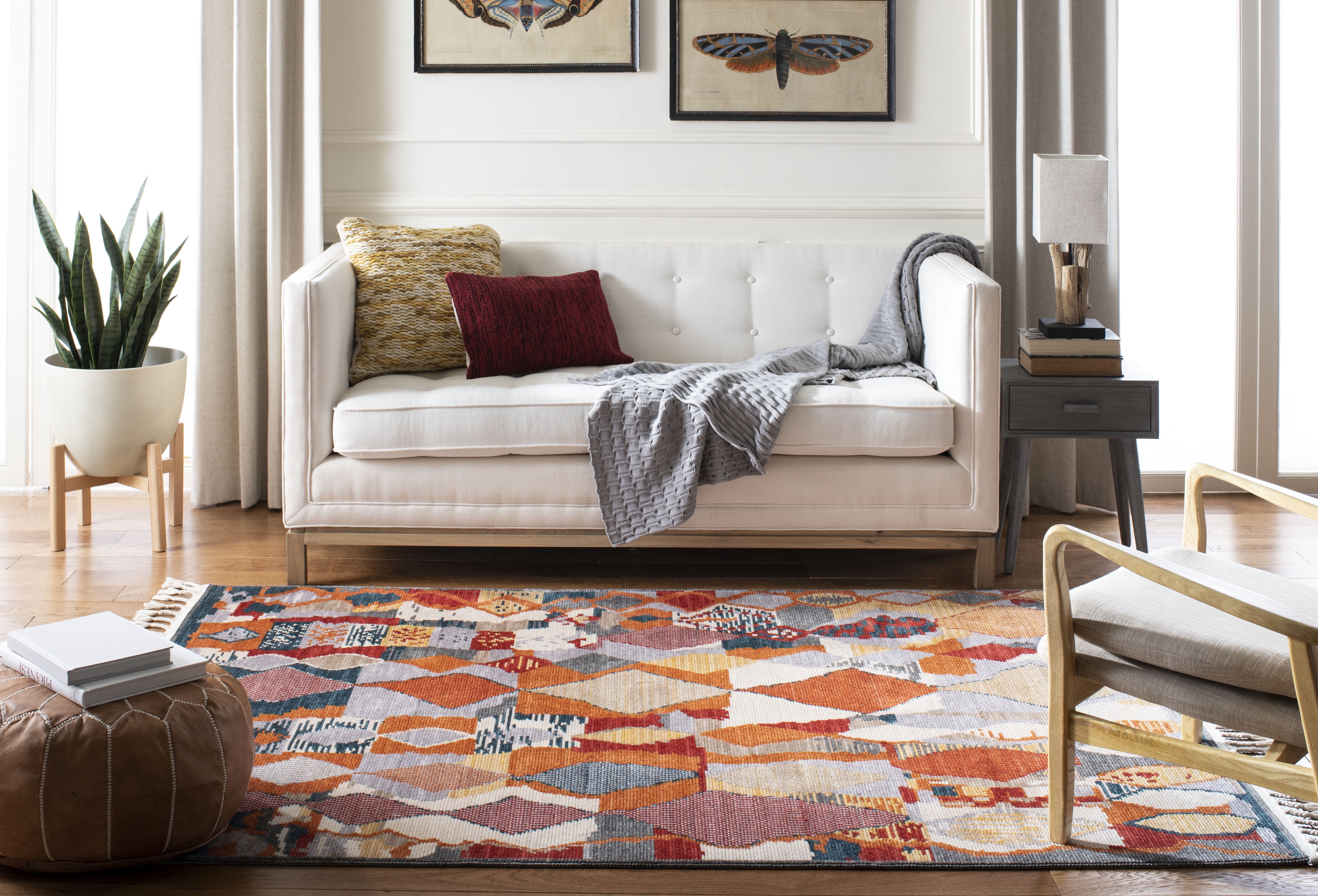 Safavieh Farmhouse Cadence Abstract Area Rug, Orange/Navy, 9' x 12'