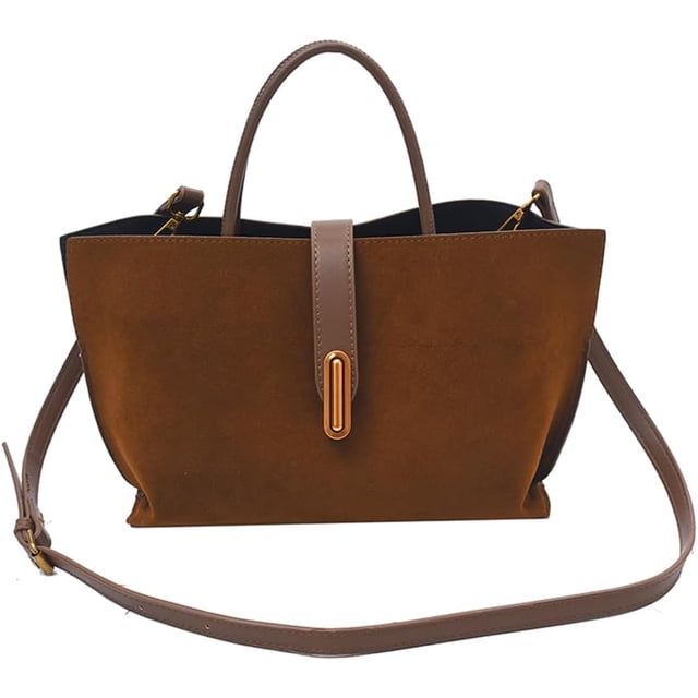 LHSHIDU Suede Bags for Women Fall Purse Shoulder Handbag Satchel Bag Brown Top-handle Bag