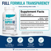 Dr. Colbert, MD Super K2 | Divine Health | MK-7 | Vitamin K2 | 200mcg | 30 Day Supply | 120 Capsules