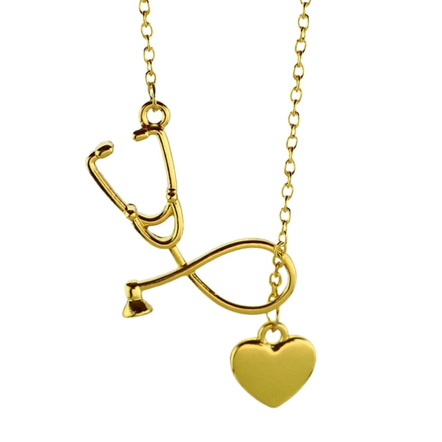 Collar con colgante de estetoscopio con forma de corazón, joyería para mujeres y niñas, regalo de San Valentín (dorado)