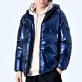 thumbnail image 5 of JUUYY Men's Plus Size Hooded Winter Coat Warm Puffer Jacket Metallic Shiny Thicken Cotton Solid Color Down Coat Blue L, 5 of 6