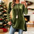 thumbnail image 4 of Karymi Solid Velvet Tunic Womens Tops, Crew Neck Half Button Long Sleeve Loose A-line Hem Pullover, 4 of 7