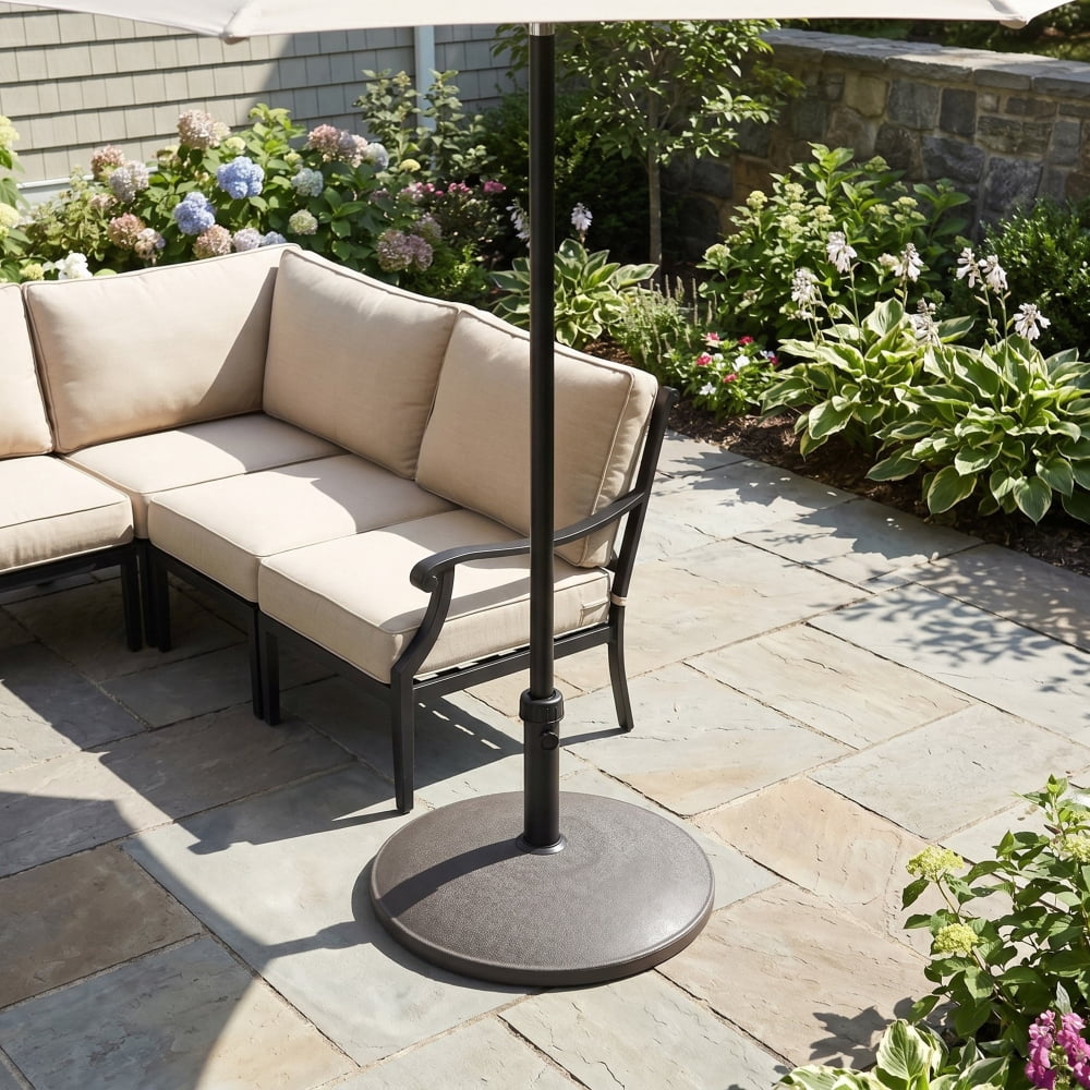 Outdoor 35-lb Round Brown Resin & Concrete Patio Umbrella Base, Weather-Resistan