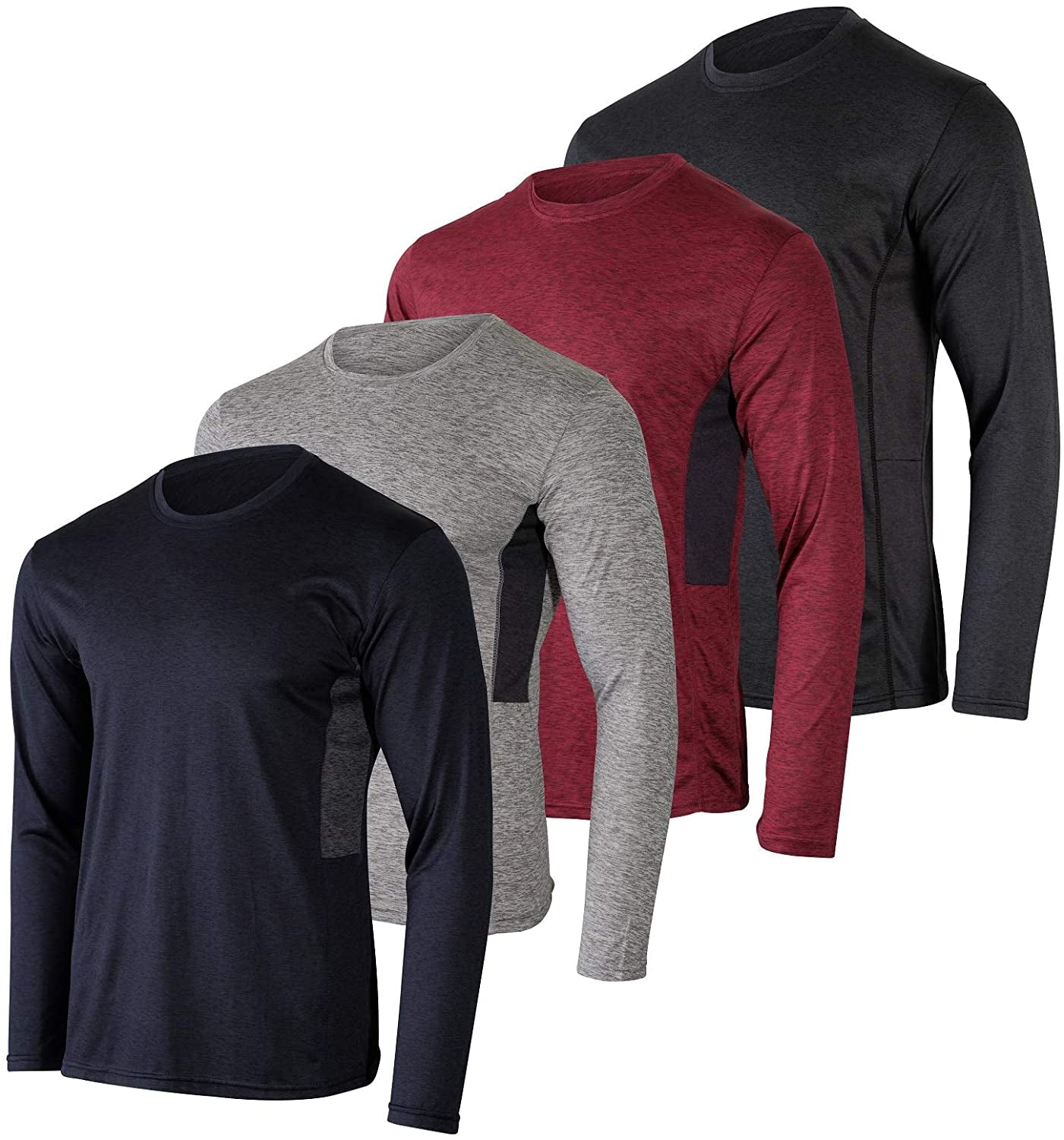 Premium Men’s Active Long Sleeve Tees Wicking Athletic UV Ray Protection 4 Pack 